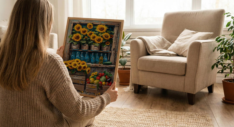 Australia Farm Market Wall Art, Bright Sunflower Home Decor - Rustic Wooden Town Summer Beauty