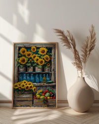 Australia Farm Market Wall Art, Bright Sunflower Home Decor - Rustic Wooden Town Summer Beauty