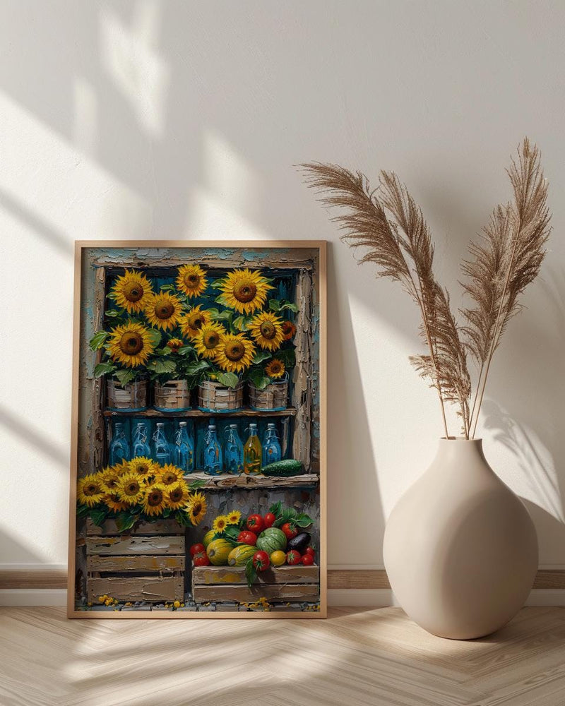 Australia Farm Market Wall Art, Bright Sunflower Home Decor - Rustic Wooden Town Summer Beauty