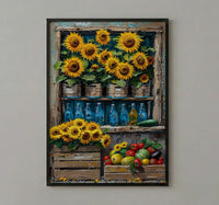 Australia Farm Market Wall Art, Bright Sunflower Home Decor - Rustic Wooden Town Summer Beauty