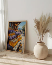 New Zealand Market Wall Art, Purple Lavender Home Decor - Golden Honey Town Summer View
