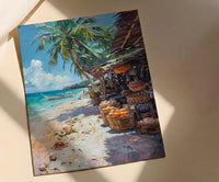 Fiji Seashell Market Coast Poster, Coastal Beach Home Decor - Tropical Island Town Summer Scenery