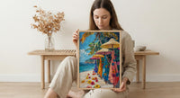 Cook Islands Market Art Print, Floral Pareo Home Decor - Vibrant Tropical Town Summer Picture