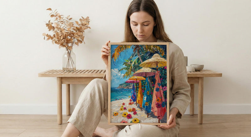 Cook Islands Market Art Print, Floral Pareo Home Decor - Vibrant Tropical Town Summer Picture