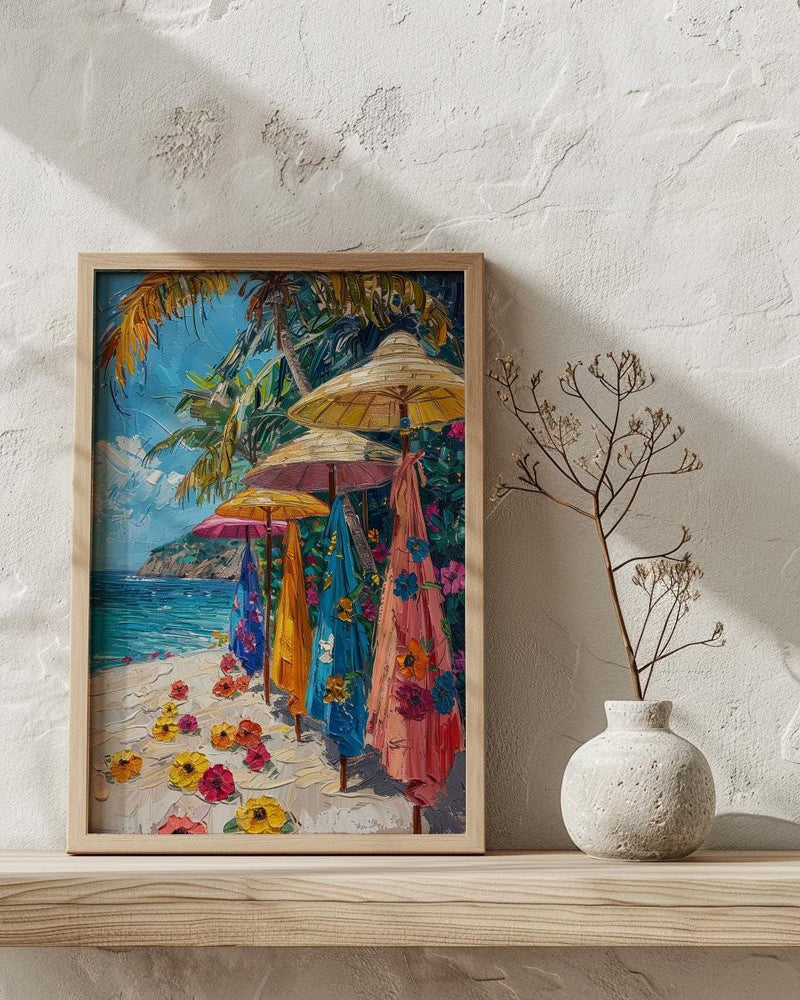 Cook Islands Market Art Print, Floral Pareo Home Decor - Vibrant Tropical Town Summer Picture