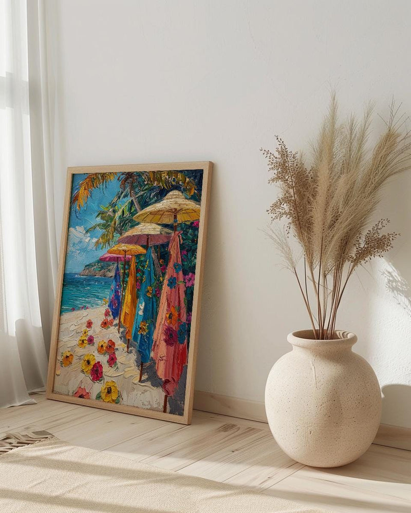Cook Islands Market Art Print, Floral Pareo Home Decor - Vibrant Tropical Town Summer Picture