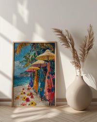 Cook Islands Market Art Print, Floral Pareo Home Decor - Vibrant Tropical Town Summer Picture