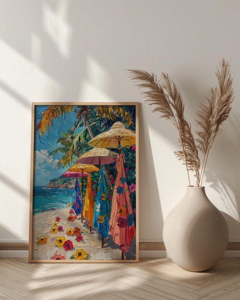 Cook Islands Market Art Print, Floral Pareo Home Decor - Vibrant Tropical Town Summer Picture