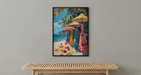 Cook Islands Market Art Print, Floral Pareo Home Decor - Vibrant Tropical Town Summer Picture
