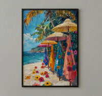 Cook Islands Market Art Print, Floral Pareo Home Decor - Vibrant Tropical Town Summer Picture