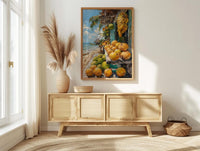Moorea Fruit Stand Art Print, Green Coconut Home Decor - Tropical Island Town Summer Escape