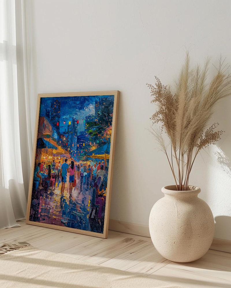 Brisbane Night Market Art Print, Fairy Light Home Decor - Summer City Evening Town Beauty