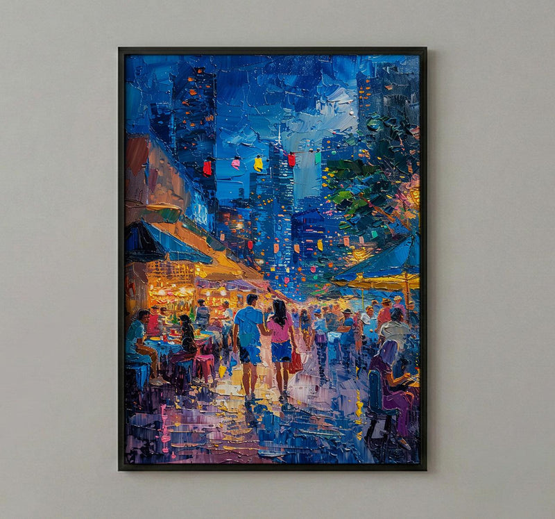 Brisbane Night Market Art Print, Fairy Light Home Decor - Summer City Evening Town Beauty