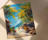 Vanuatu Market Woven Art Print, Palm Basket Home Decor - Tropical Island Town Summer Paradise