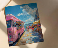 Wellington Food Truck Wall Art, Blue Ocean Home Decor - Vibrant Coast Town Summer Setting
