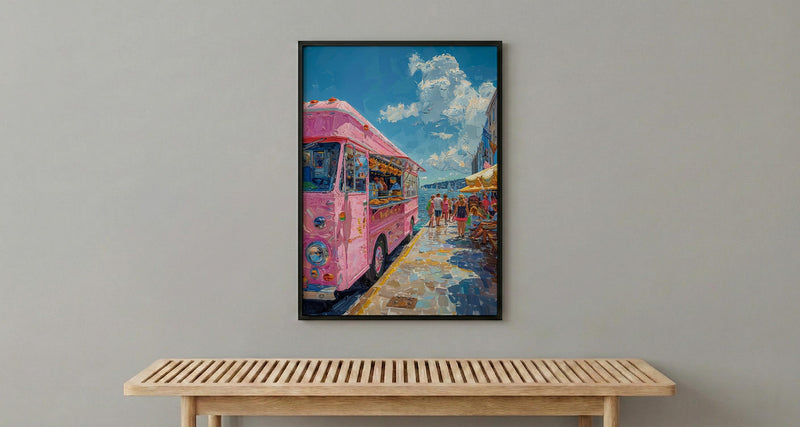 Wellington Food Truck Wall Art, Blue Ocean Home Decor - Vibrant Coast Town Summer Setting