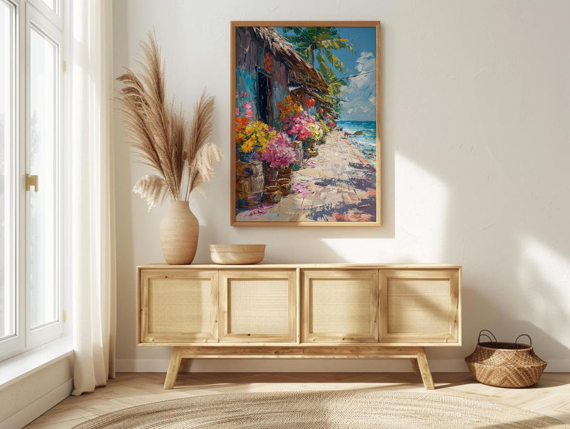 Tonga Tapa Market Town Poster, Polynesian Cloth Home Decor - Warm Cultural Town Summer Getaway