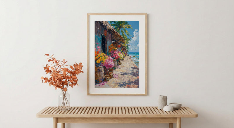 Tonga Tapa Market Town Poster, Polynesian Cloth Home Decor - Warm Cultural Town Summer Getaway