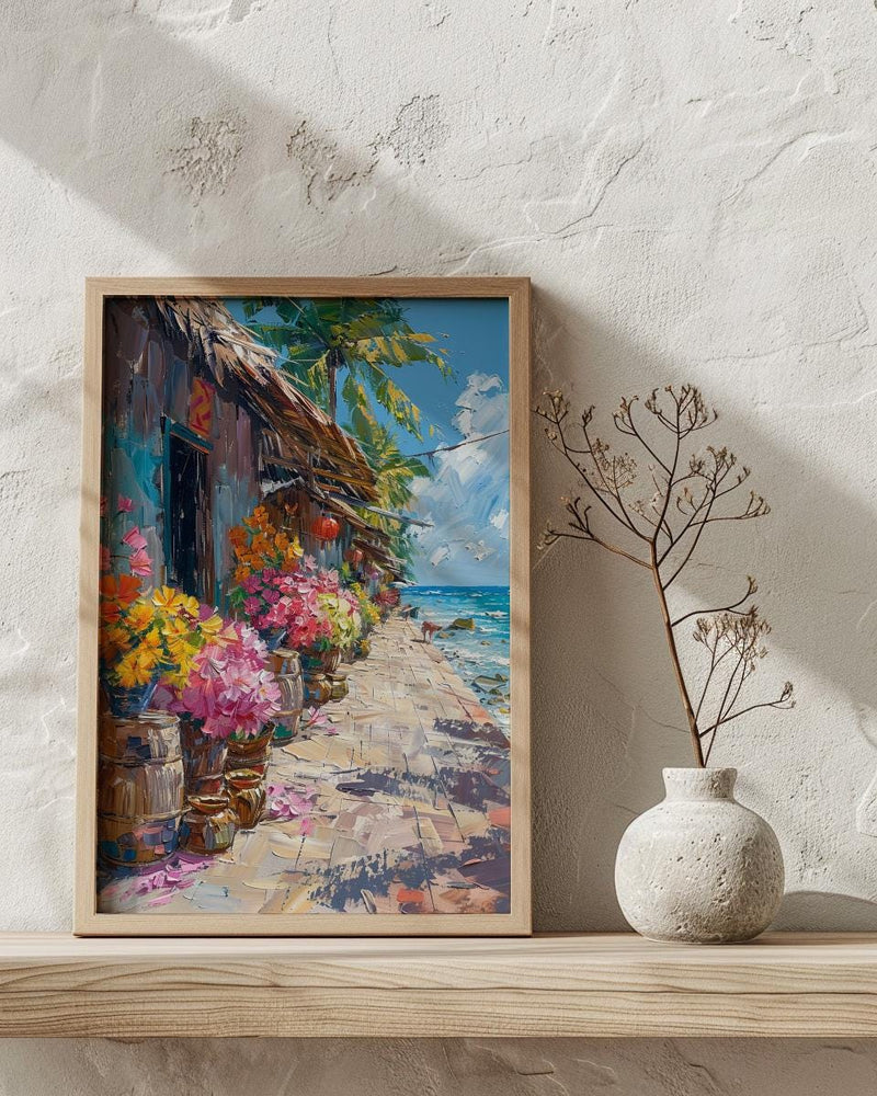 Tonga Tapa Market Town Poster, Polynesian Cloth Home Decor - Warm Cultural Town Summer Getaway