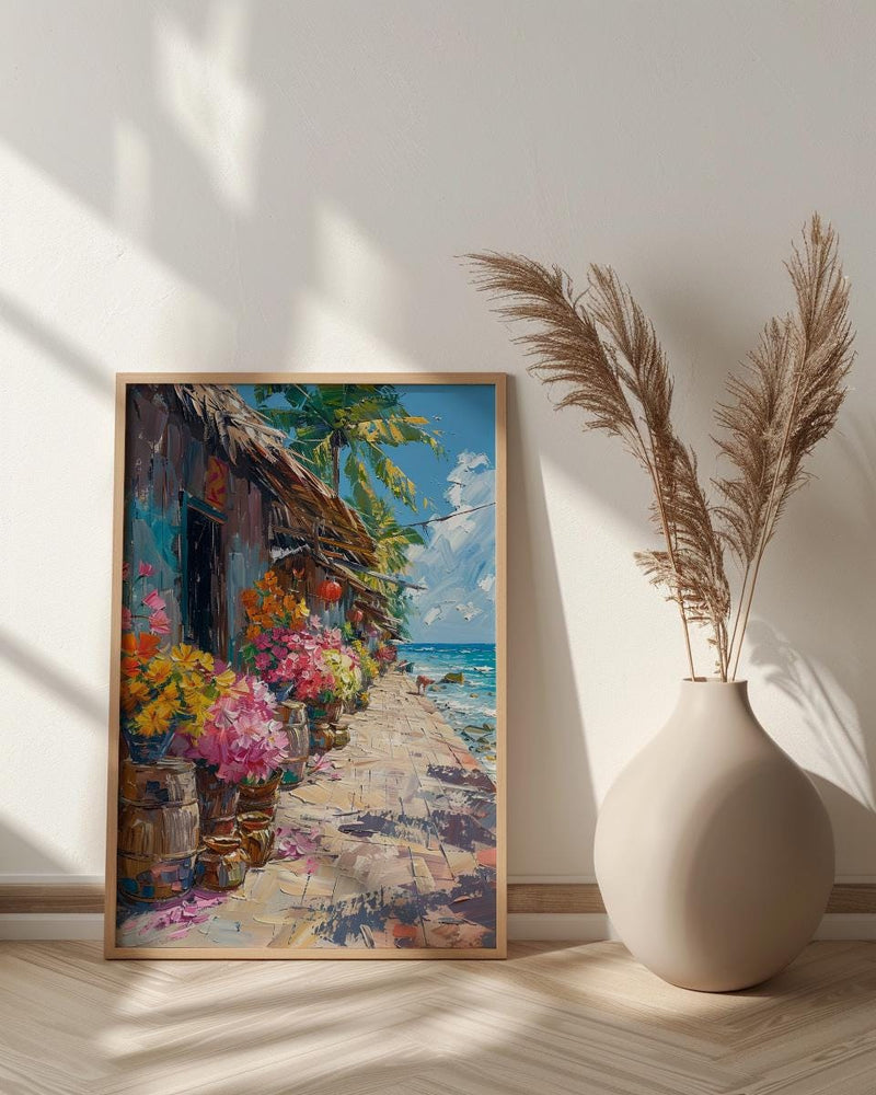 Tonga Tapa Market Town Poster, Polynesian Cloth Home Decor - Warm Cultural Town Summer Getaway