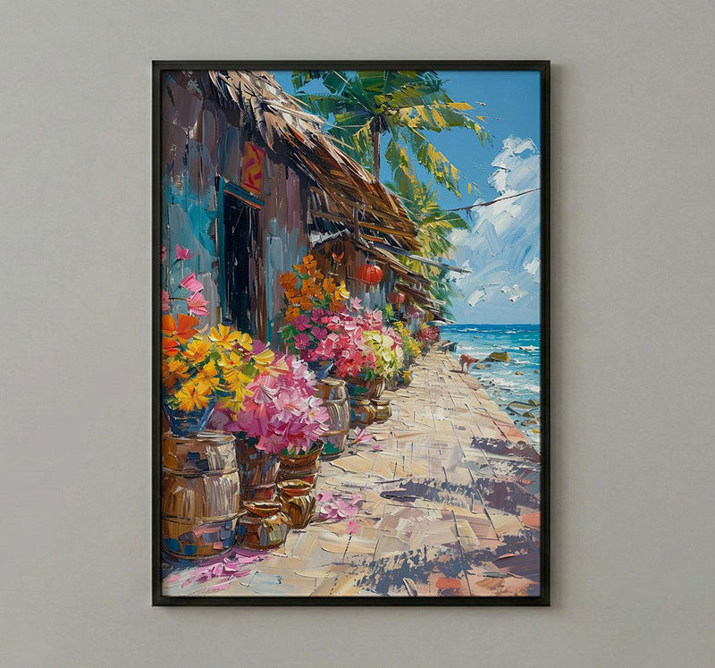Tonga Tapa Market Town Poster, Polynesian Cloth Home Decor - Warm Cultural Town Summer Getaway