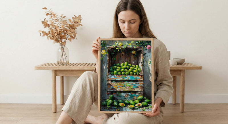 Byron Bay Avocado Art Print, Rustic Market Home Decor - Green Farm Town Summer Scenery