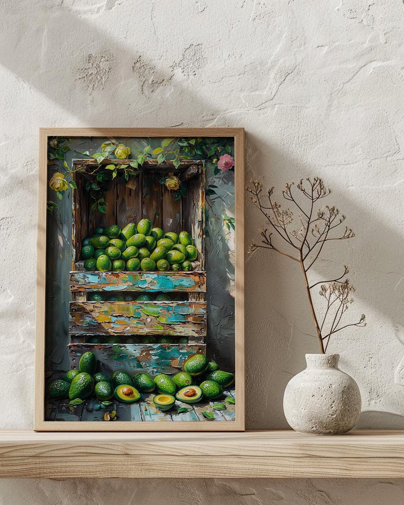Byron Bay Avocado Art Print, Rustic Market Home Decor - Green Farm Town Summer Scenery