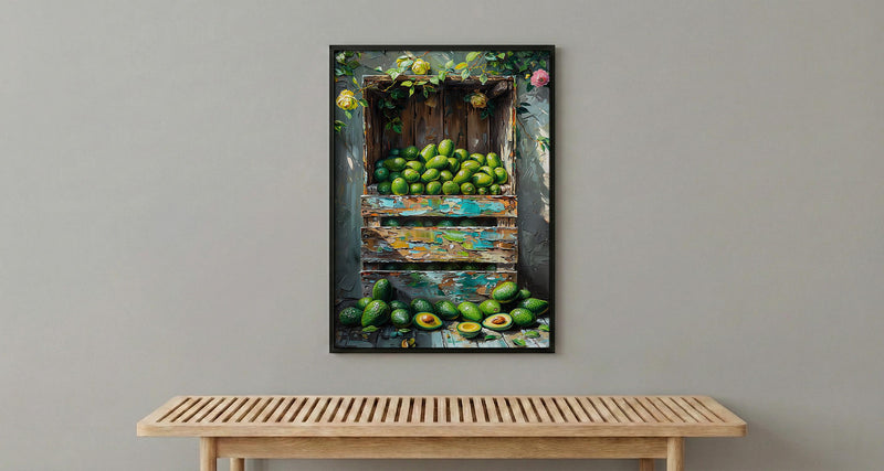 Byron Bay Avocado Art Print, Rustic Market Home Decor - Green Farm Town Summer Scenery