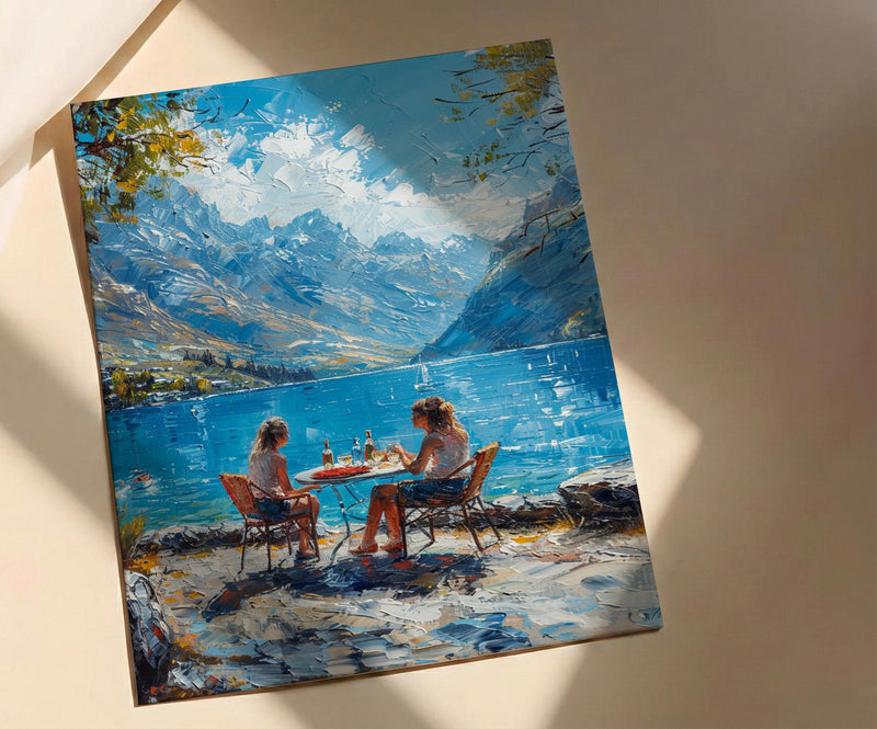 Queenstown Market Wool Wall Art, Majestic Mountain Home Decor - Deep Blue Town Summer Picture