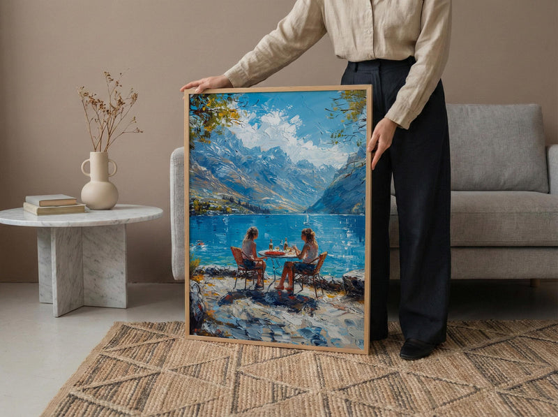 Queenstown Market Wool Wall Art, Majestic Mountain Home Decor - Deep Blue Town Summer Picture