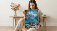 Queenstown Market Wool Wall Art, Majestic Mountain Home Decor - Deep Blue Town Summer Picture