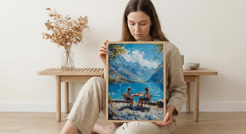 Queenstown Market Wool Wall Art, Majestic Mountain Home Decor - Deep Blue Town Summer Picture