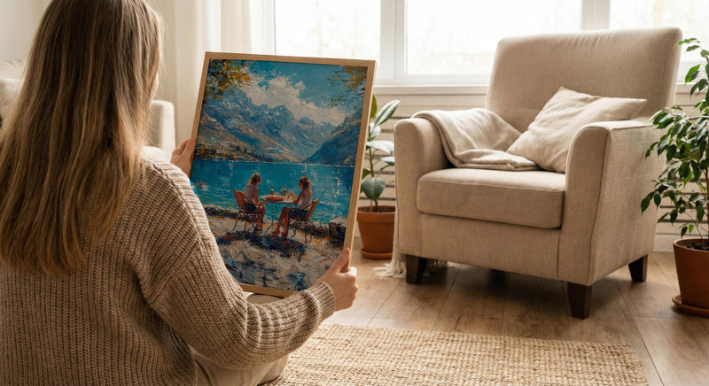 Queenstown Market Wool Wall Art, Majestic Mountain Home Decor - Deep Blue Town Summer Picture