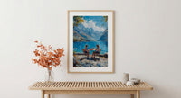 Queenstown Market Wool Wall Art, Majestic Mountain Home Decor - Deep Blue Town Summer Picture
