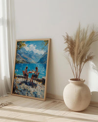 Queenstown Market Wool Wall Art, Majestic Mountain Home Decor - Deep Blue Town Summer Picture