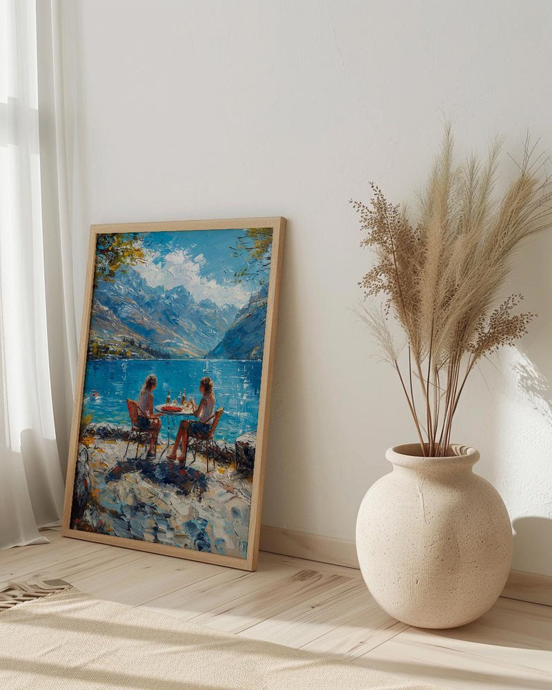 Queenstown Market Wool Wall Art, Majestic Mountain Home Decor - Deep Blue Town Summer Picture
