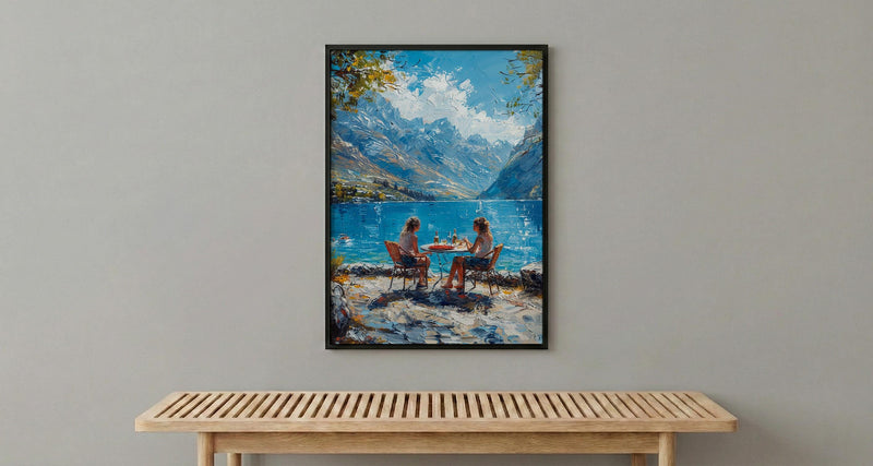 Queenstown Market Wool Wall Art, Majestic Mountain Home Decor - Deep Blue Town Summer Picture