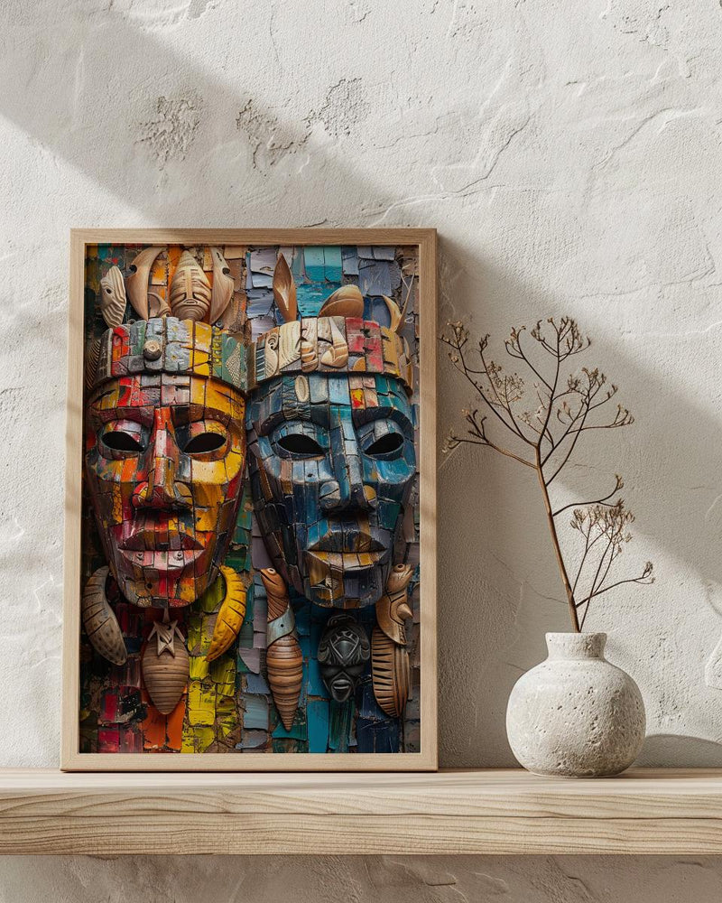 Samoa Carving Market Town Poster, Wooden Mask Home Decor - Tropical Island Town Summer Vibe
