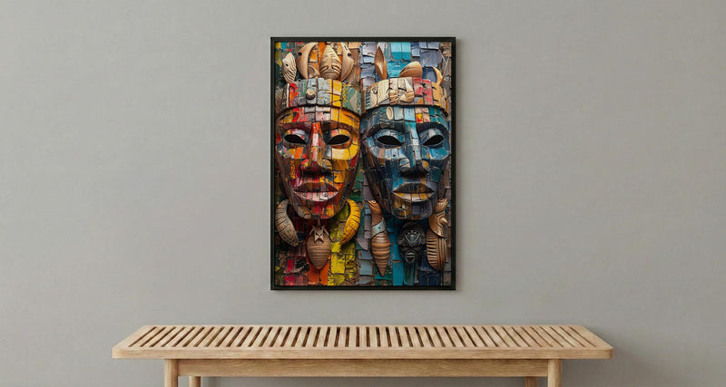 Samoa Carving Market Town Poster, Wooden Mask Home Decor - Tropical Island Town Summer Vibe