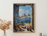 Egypt Window Wall Art, Great Pyramid Decor - Sphinx Desert Landscape
