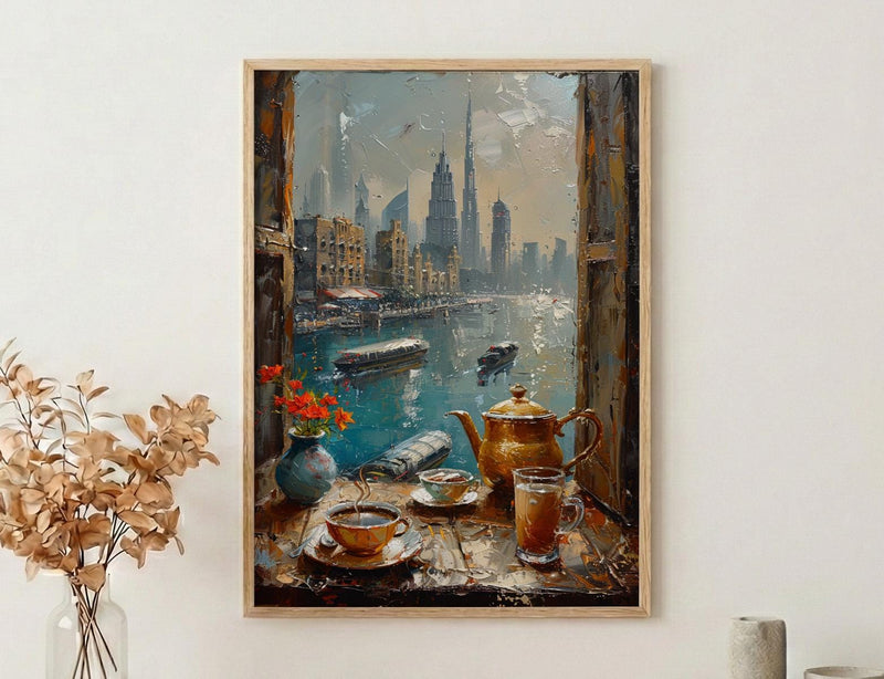 Dubai Window Art Print, Skyline Decor - Burj Khalifa Arabic Coffee