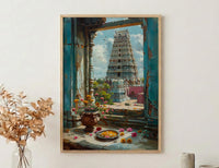 India Temple Art Print, Spiritual Window Decor - Colorful Gopuram Poster