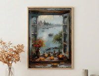 Varanasi Window Wall Art, Ganges River Decor - Spiritual Sunset Print