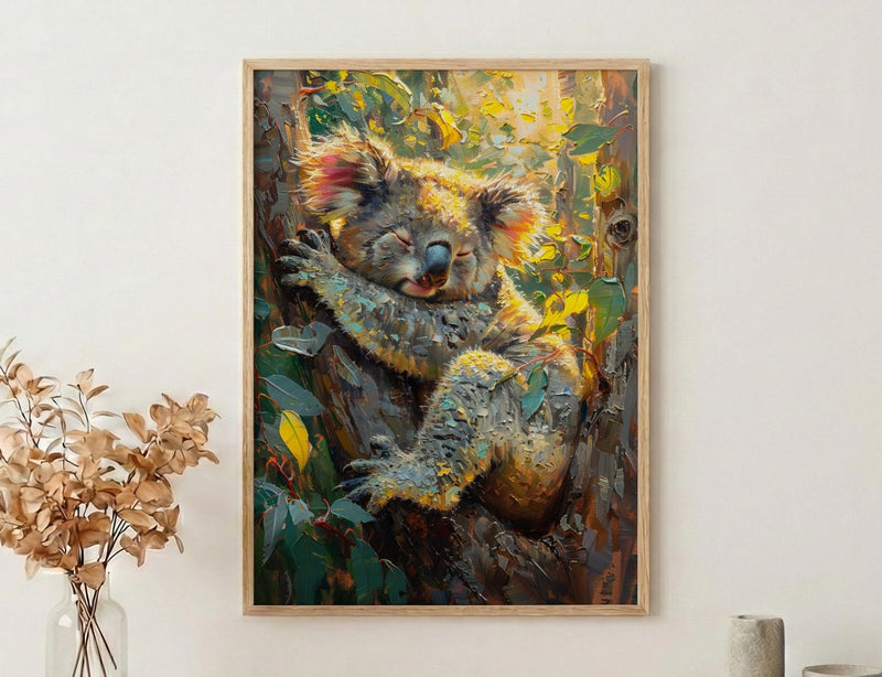 Cute Koala Bear Wall Art, Eucalyptus Tree Home Decor - Australia Nature Forest Summer Scene
