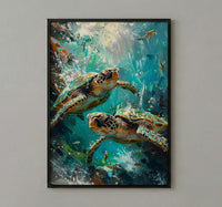 Sea Turtle Ocean Marine Poster, Crystal Water Home Decor - Tropical Coast Reef Summer Artwork