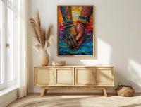 Black Love Art, Holding Hands Print, African Sunset, Impasto Oil Painting, Romantic Couple Gift, Beads Detail, Warm Wall Decor