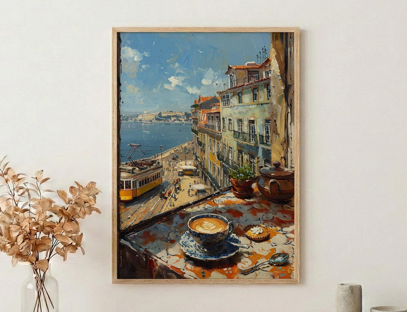 Lisbon Window Art Print, Yellow Tram Decor - Pastel De Nata Landscape