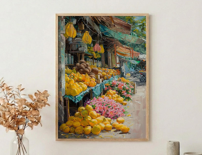 Samoa Fruit Market Art Print, Bright Papaya Home Decor - Tropical Island Town Summer Scenery