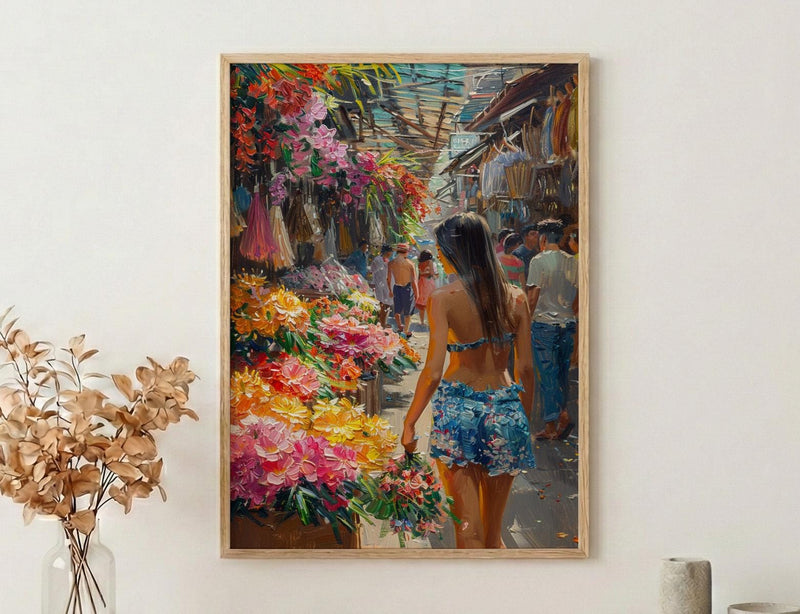 Papeete Market Floral Art Print, Tropical Flower Home Decor - French Polynesia Town Summer Picture