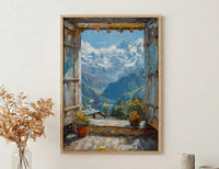 Himalayas Window Art Print, Snow Peak Decor - Prayer Flags Nepal